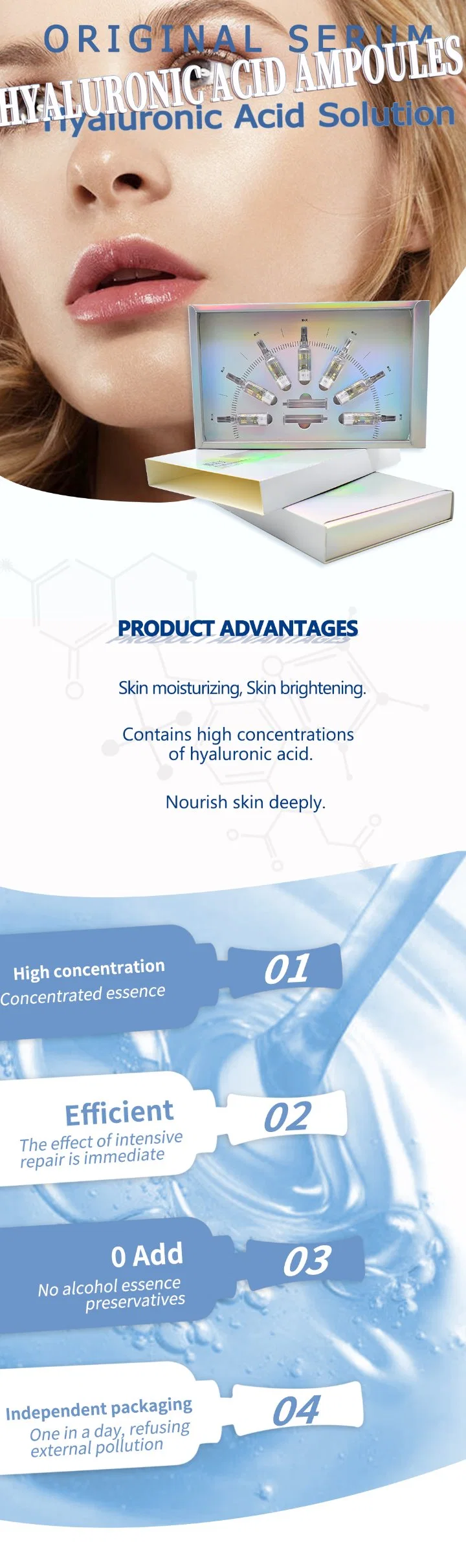 Private Label Facial Acne Treatment Anti Aging Skincare Skin Face Care Vitamin C Collagen Hyaluronic Acid Serum