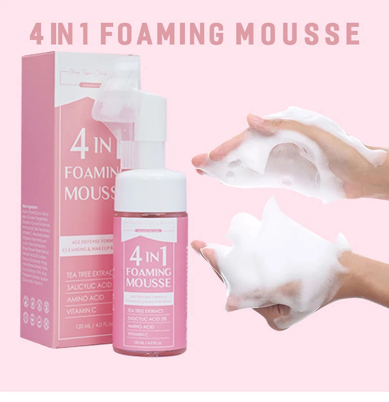Aixin 120ml Private Label Cleaning Vitamin C Facial Cleanser Salicylic Acid Face Wash Mousse 4 in 1 Foam Cleanser