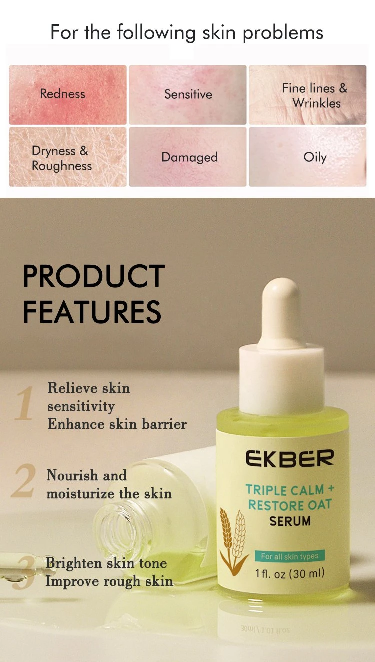 Customize Logo Natural Skin Care Serum Oat Hydrating Face Serum Triple Calm and Sooth Oat Serum for Sensitive Skin 30ml