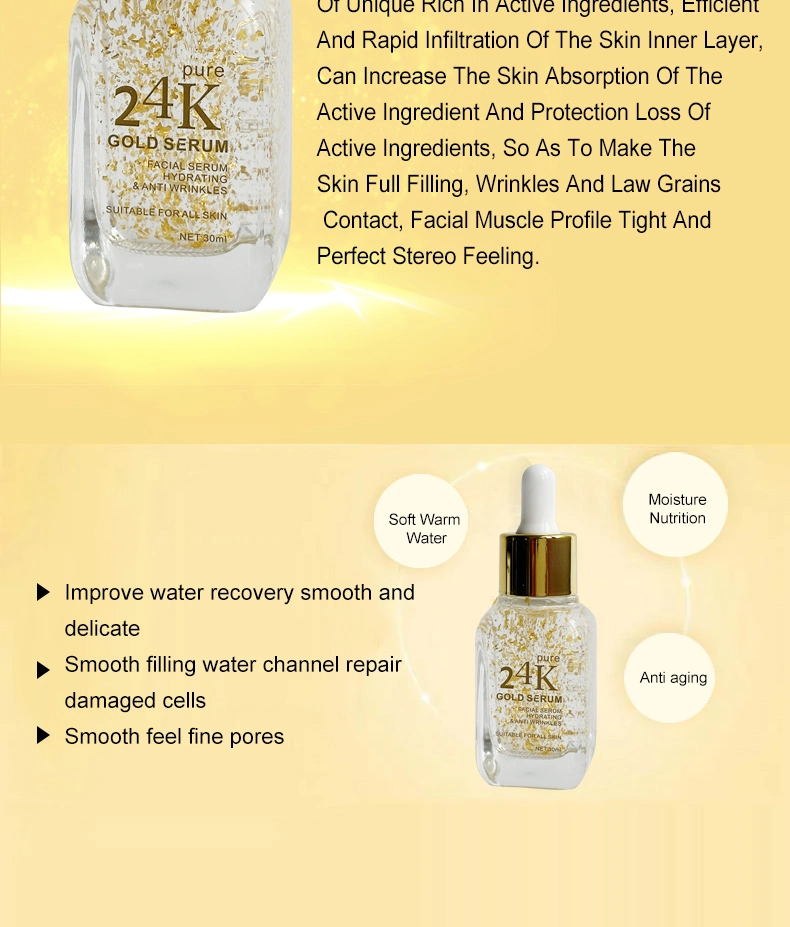 Private Label Skin Care Hyaluronic Acid Essence Liquid Whitening Anti Aging Facial Serum Face 24K Gold Serum