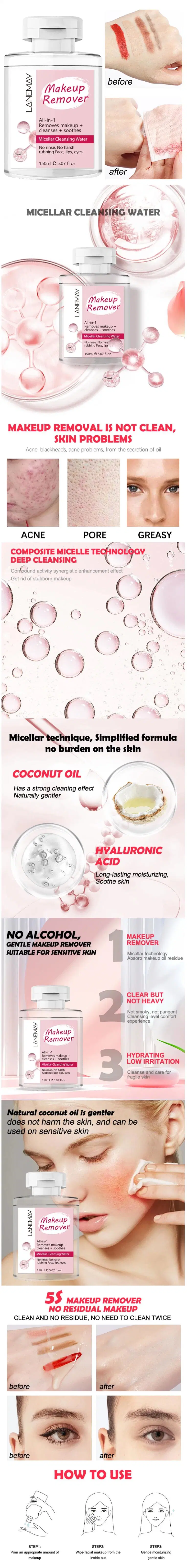 Online Wholesale Ready to Ship Cosmetics Cleanser Natural Micellar Water Makeup Remover Water Gentle Smoothing Amino Acid Makeup Remove Water