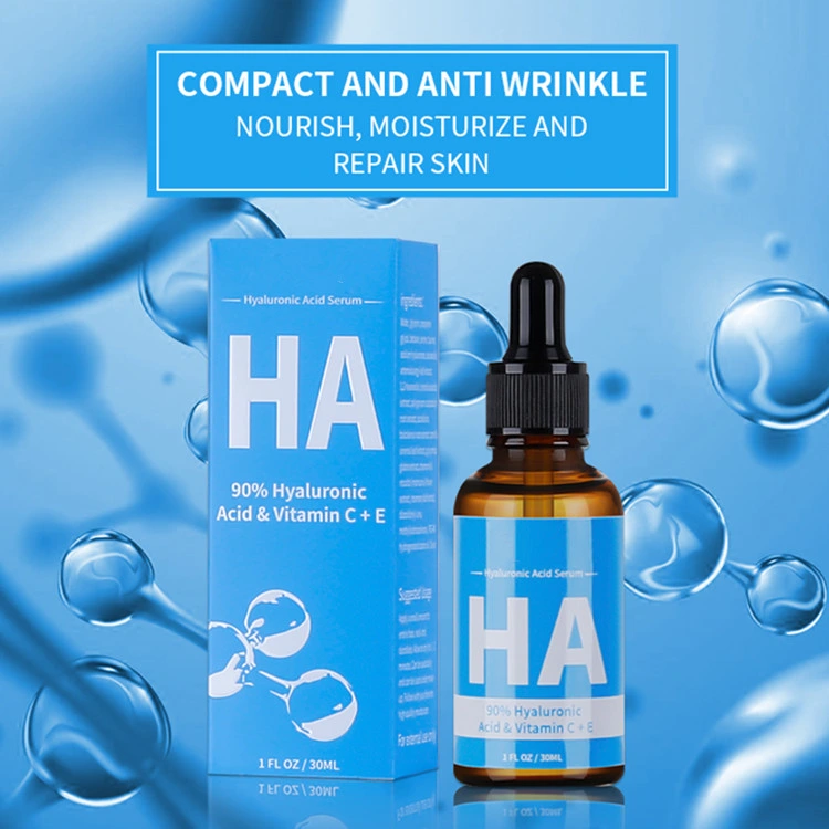 OEM Moisturizing Whitening Brightening 90% Hyaluronic Acid Vitamin C + E Face Serum