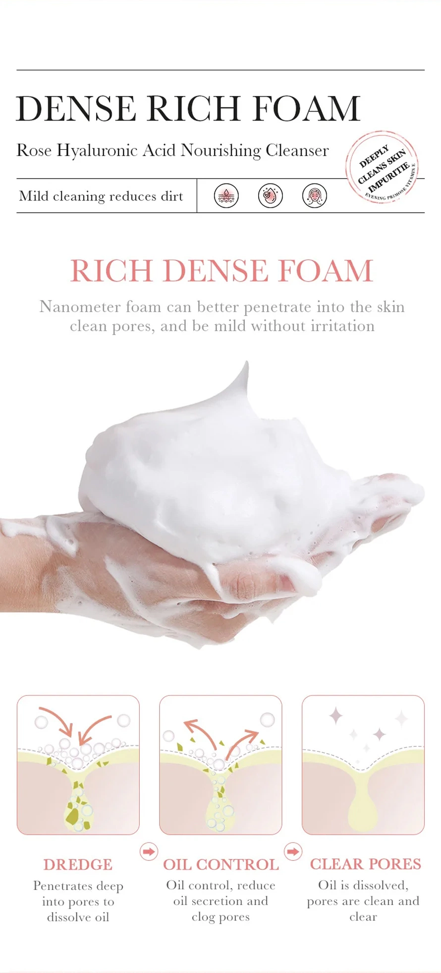 Di Tong OEM ODM Hyaluronic Acid Rose Deep Cleansing Facial Cleanser
