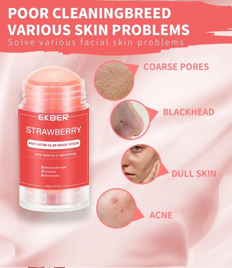Customize Logo Acne Strawberry Deep Cleanse Facial Clay Mud Mask Stick