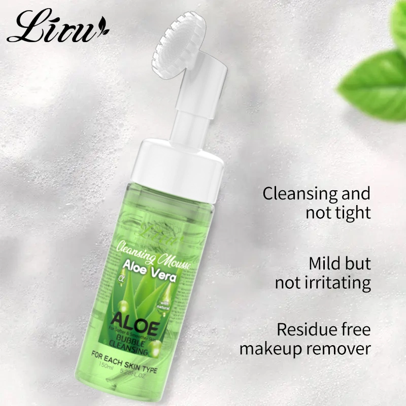 Hot Selling Skin Care Aloe Vera Bubble Foaming Facial Cleanser Moisturizing Soothing with Brush Head
