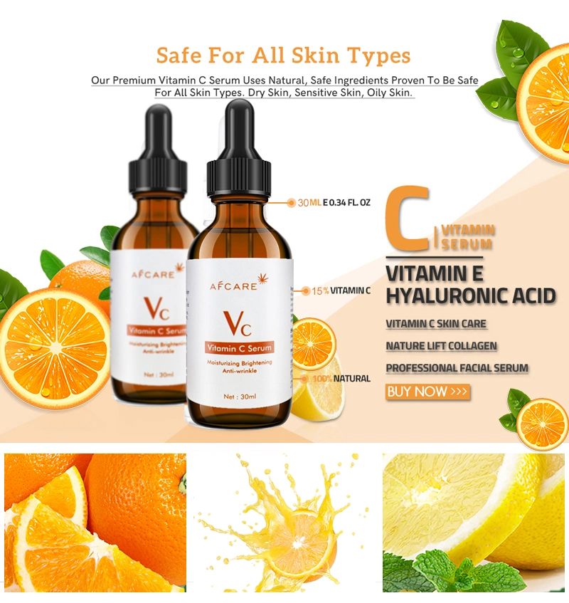 Private Label Facial Serum Vitamin C Hyaluronic Acid Moisturizing Brightening Anti Aging Whitening Serum Face