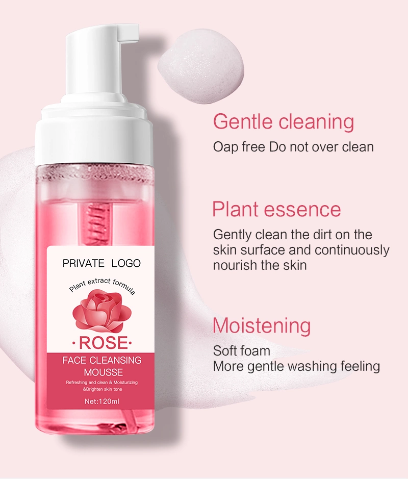 Face Wash Natural Organic Skin Care Rose Mousse Cleansing Foam Facial Cleanser Private Label