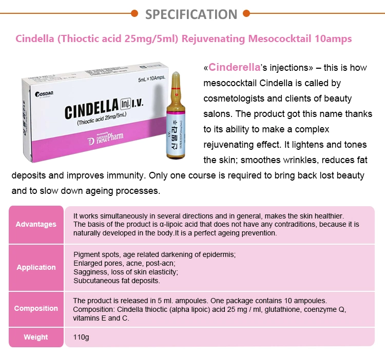 Famous Korea Skin Whitening Injections Brand Luthione Cindella Ascorbic Acid Vitamin C