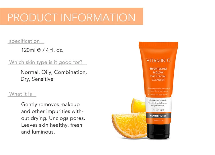 Private Label Vitamin C Face Cleanser for Oily Skin and Dry Skin
