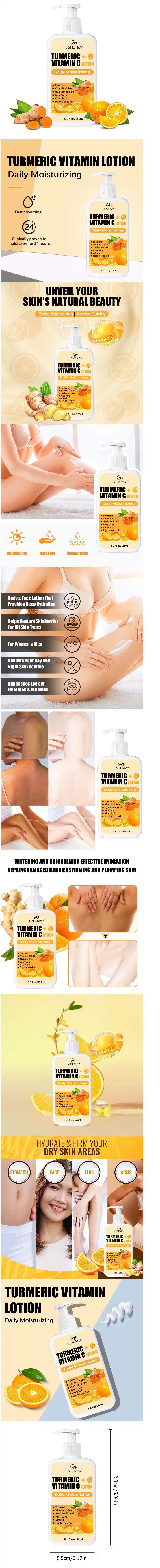 OEM Natural Organic Skin Care Tumeric Lotion Vitamin C Moisturizing Whitening Not Greasy Anti Acne Turmeric Body Lotion