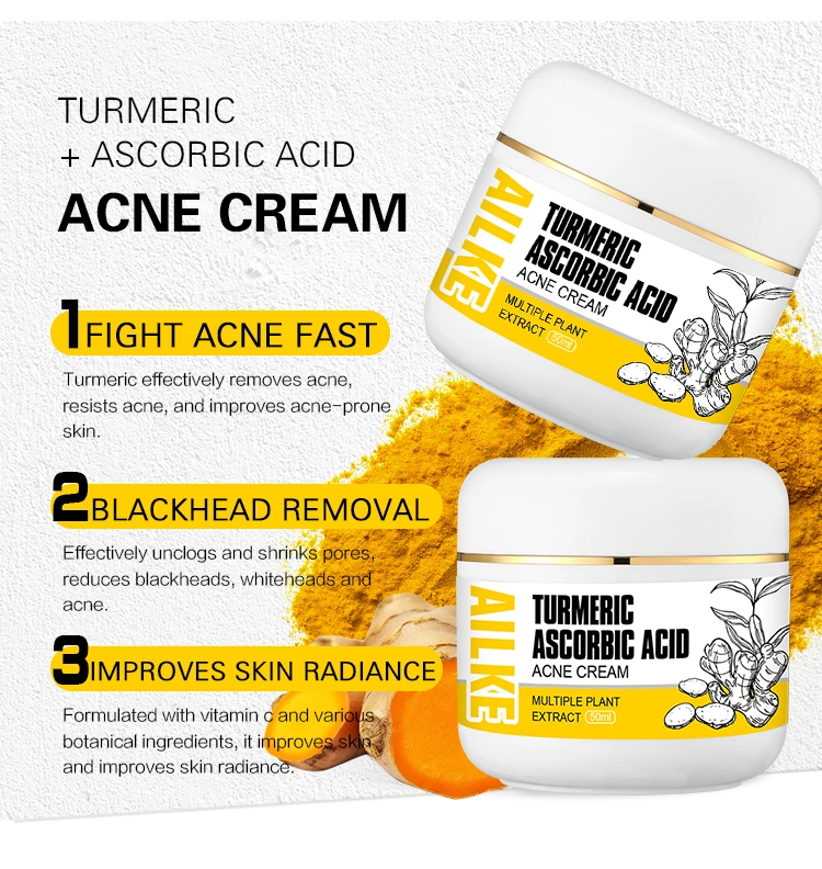Ailke Popular Tumeric Ascorbic Acid Remove Papules Moisturizing Cleansing Face Facial Cream for Glowing Skin