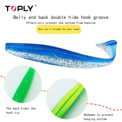 Toply Bait Smooth Two-Color T Tail Lead Head Hook Fresh Water Undulating Soft Bait Downfishing Lure Fishing Group Soft Worms