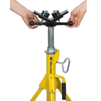 Pipe Jack Stand with 2-Ball Transfer V-Head and Folding Legs 1500lb Welding Pipe Stand