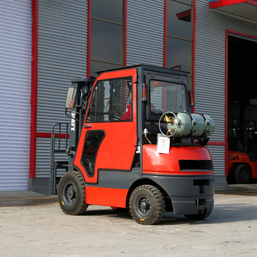 3ton 3000kgs 2.5ton 2500kgs Gasoline/LPG Forklift with Nissan Engine, 4500mm Triplex Full Free Height Mast, Side Shift, Solid Tyres