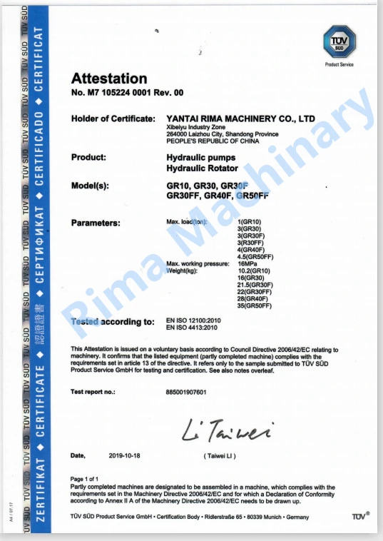 Factory Directly Hydraulic Rotator with Ce for Sale