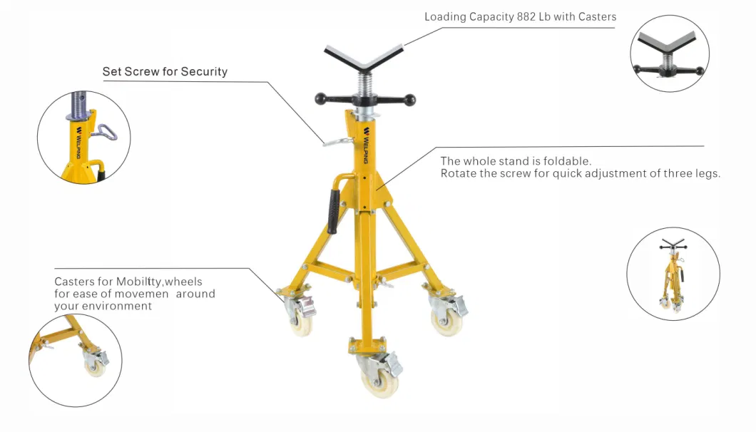 Roller Adjustable Height 28-52 Inch 2500 Lb Pipe Jack Stands Folding Portable Pipe Stand