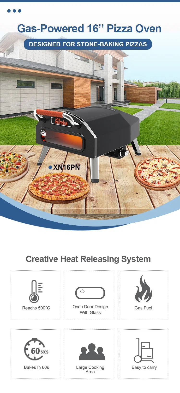 New Model Italian Style Kitchen Gas Outdoor 16&quot; Pizza Oven for Backyard Party