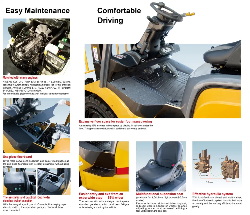 7ton/7000kgs Diesel Forklift 3m/4.5m/5m/6m Lifting Height, with Japanese Isuzu/Mitsubishi/Perkins Engine, with Side Shift/Solid Tyre Tcm Technical