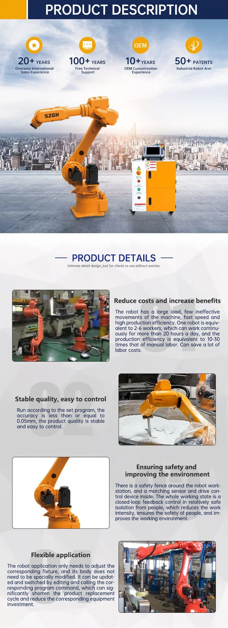 Manufacturer Custom 20kg TIG/MIG/Mag High-Speed Six Axis Grinding Polishing Welding Cutting Robot Arm