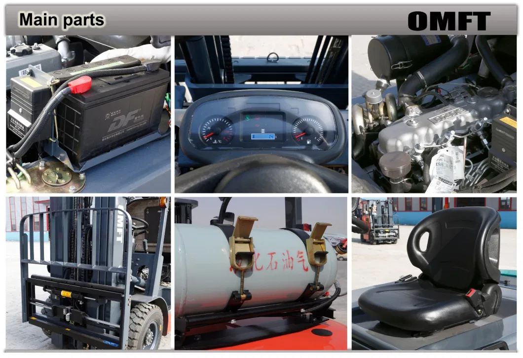 2.5ton 2ton Gasoline/LPG Forklift with Nissan Engine, 4500mm Triplex Full Free Height Mast, Side Shift, Solid Tyres