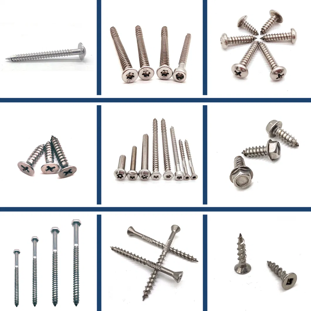 SS304 SS316 Stainless Steel Countersunk Flat Head Wood Screw Deck Screw with Cutting Tail