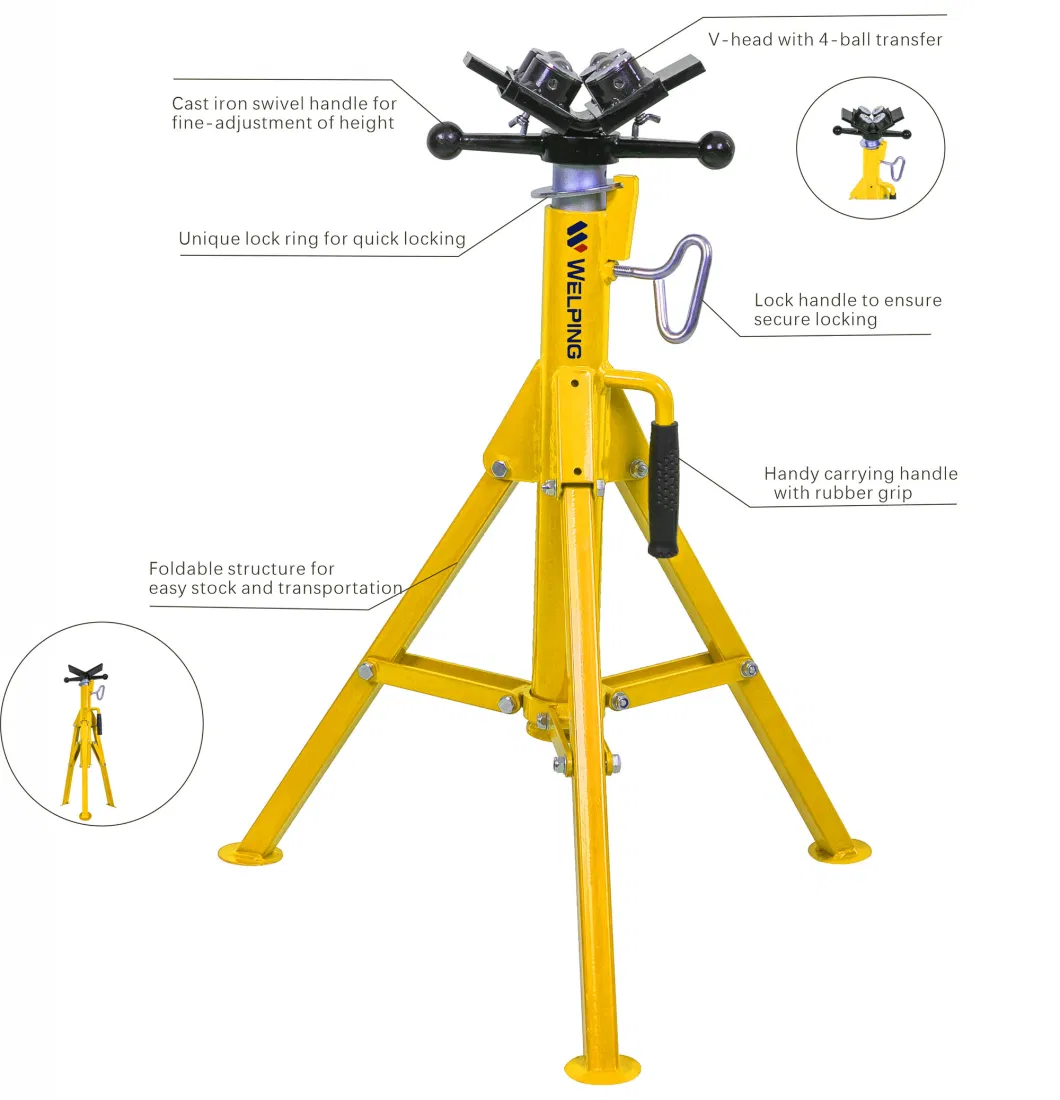 Ball Head Pipe Stand 1/2&quot;-12&quot; Pipes Jack Stand with Transfer Head and Folding Legs