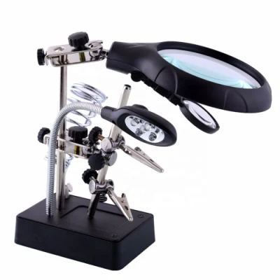 3.5X Mano soporte de soldadura con luz LED Lupa Lupa