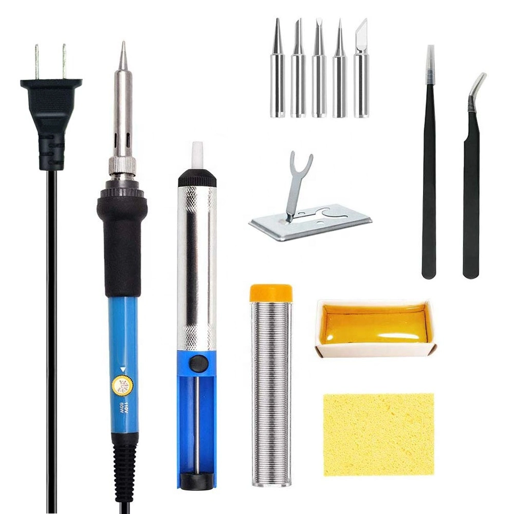 Topeast 60W Adjustable Temperature Electric Soldering Iron Tool Kits + 5 Different Nozzle Soldering Iron Heads+Stand+ Rosin