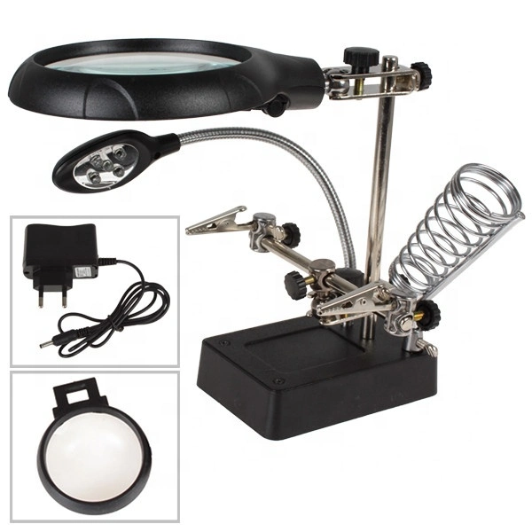 3.5X Helping Hand Soldering Stand with LED Light Magnifier Magnifying Glass