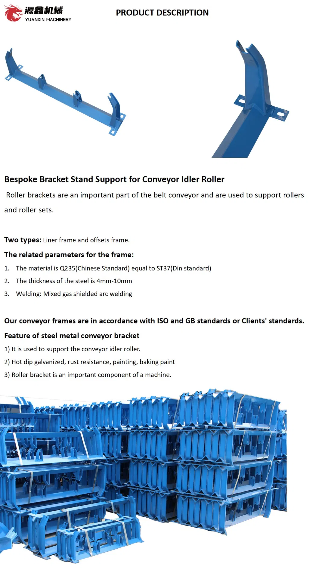 Belt Conveyor Black Steel Impact Roller Idler Support