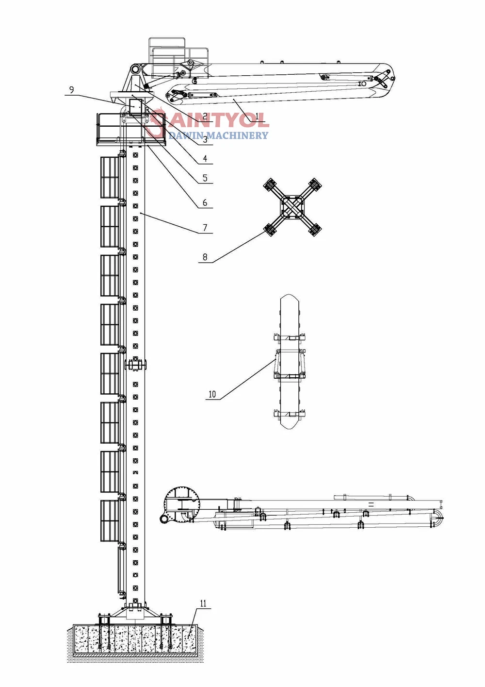 22.7m Column Height 33m Shaft Lift Tower Concrete Placing Boom on Sale