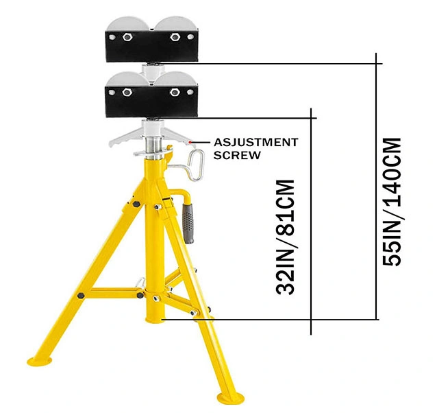 Big Roller Head Heavy Duty Pipe Stand Folding Support for Industrial Pipe Adjustable Pipe Stand