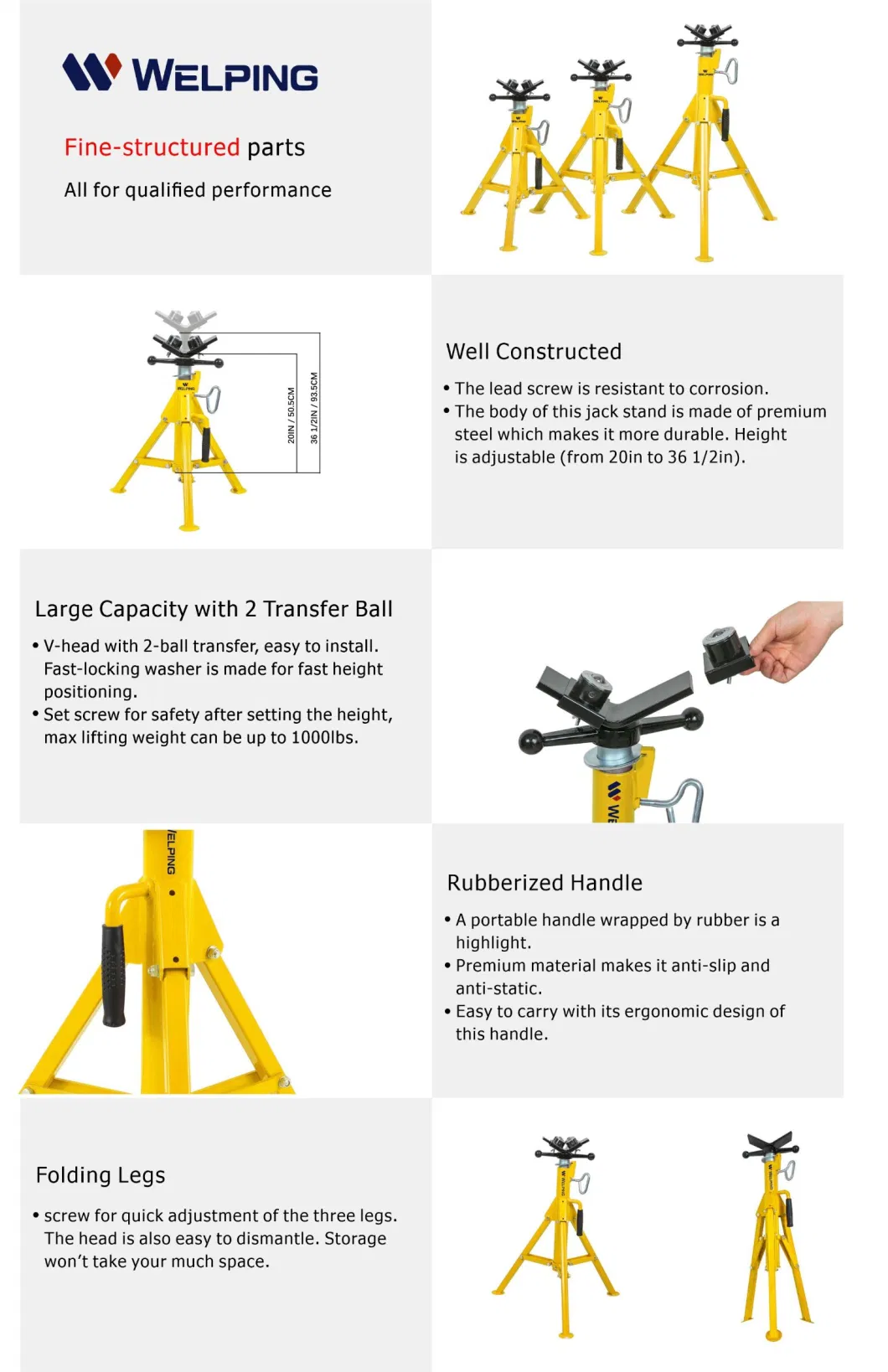 Pipe Jack Stand Heavy Duty Roller Pipe Support Steel Ball Transfer Bracket