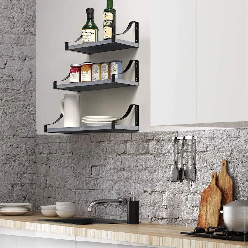 Wall Mounted Bedroom Bookshelf Kitchen Industrial Pipe Shelf Display Stand