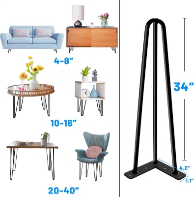 Ml143 металлической черной ножки стола (4) - для тяжелого режима работы крутыми ног, DIY мебель ноги проект с резиновый напольный рампы для кофейными столиками, диван, письменный стол стулья