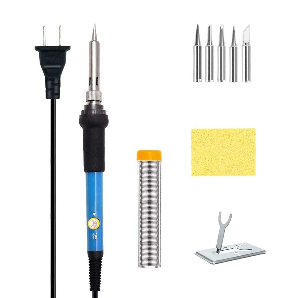 Add to Compareshare110V/220V Adjustable Temperature Electric Soldering Iron Set 60W +Solder +5 Soldering Tips+High-Temperature Compression +Stand