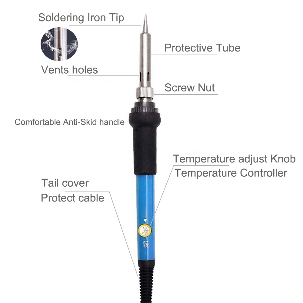 Topeast 60W Adjustable Temperature Electric Soldering Iron Tool Kits + 5 Different Nozzle Soldering Iron Heads+Stand+ Rosin