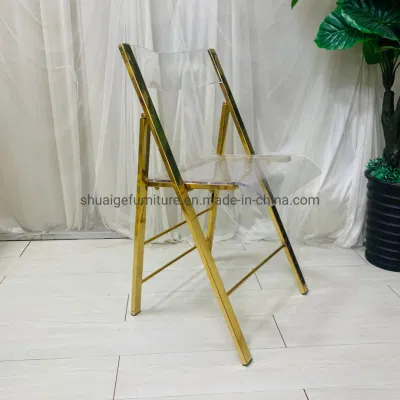 Event Furniture Gold Stainless Steel Clear Acrylic Foldable Wedding Chair