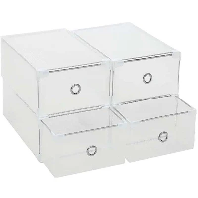 Foldable Clear Plastic Shoe Box Drawer Stackable Storage Organiser