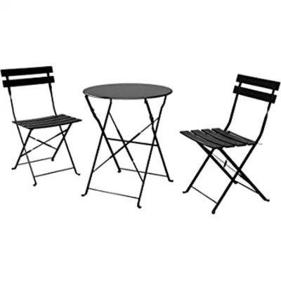 Premium Steel Patio Bistro Set Folding 3 Piece Patio Set Black Outdoor Patio Furniture Sets