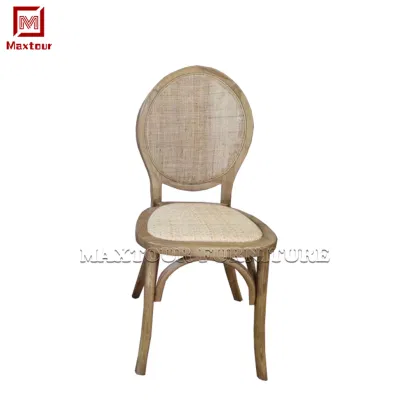  Vineyard-Style Wood Cane Wicker Rattan Weave Round Back Wooden Dining Chair for Home Office Villa Park Events Weddings
