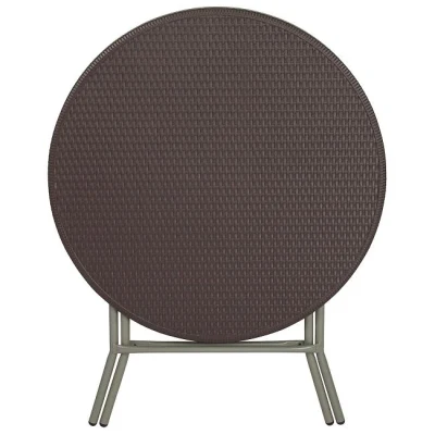  Brown Rattan Design Garden Leisure Portable HDPE Plastic Round Panel Folding Bar Table