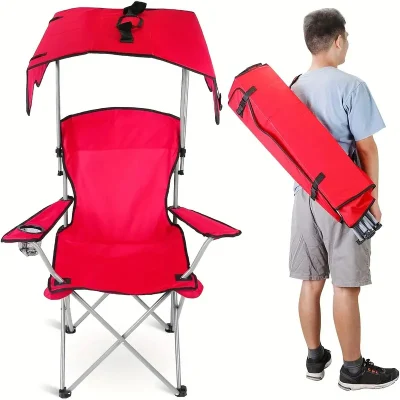  Lawn Chair, Camping Chairs with Shade Canopy and Carry Bag, Fold Fishing Chair for Outdoor Beach Camping Patio Chairs