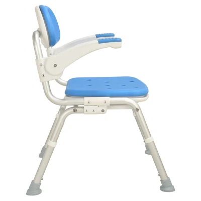  Height Adjustable Flip up Armrest Aluminum Folding Elderly Disabled Bath Shower Chair