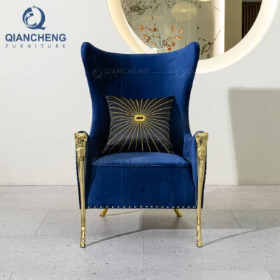 Customized Italy Design Blue Fabric Luxury Armchair Sofa Living Room Accent Chair