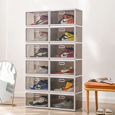 Lvcat Shoe Box Integrated High Side-Opening Transparent Sneaker Shoes Cabinet Magnet Folding Plastic Shoe Storage Rack