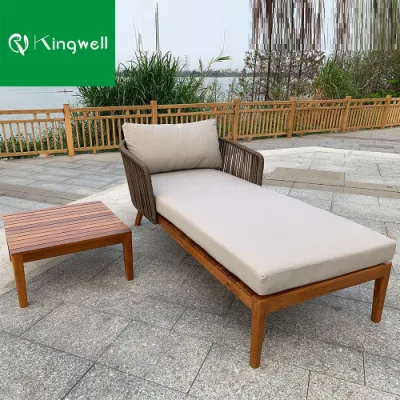  Factory Supplier Comfortable Outdoor Rattan Swimming Pool Teak Wood Sun Lounger with Side Table