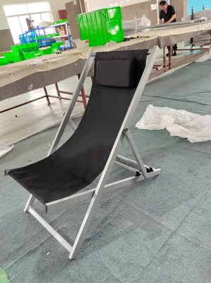 Outdoor Aluminum Beach Sling Lounge Chair Foldable Folding Lounge Beach Chair with Headrest