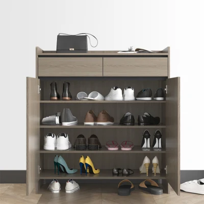 Nordic Easy-to-Install Modern Black White Wooden Entry Door Shoe Cabinet Living Room Two Door Shoe Cabinet