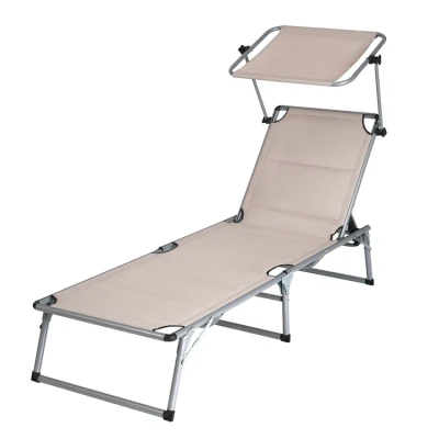 2 Sun Lounger with Sun Shade Foldable Deckchair with Parasol Reclining Polyester Chair